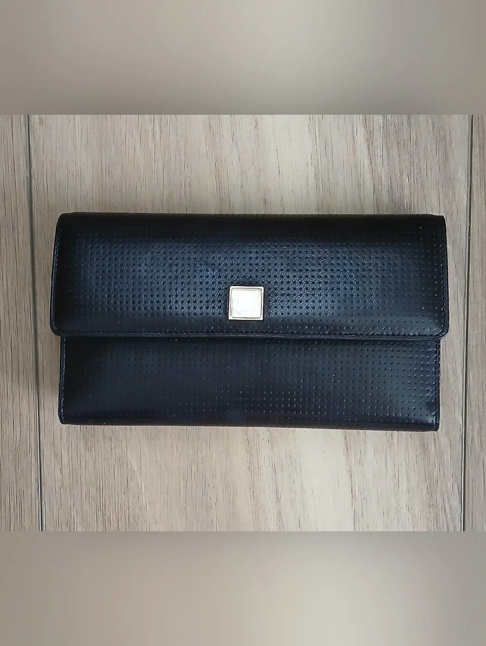 Rare Vintage LALIQUE PARIS Black Perforated Leather Wallet Clutch NWOT